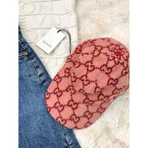 Gucci Pink Wool GG Pattern Baseball Cap With Adjustable Strap